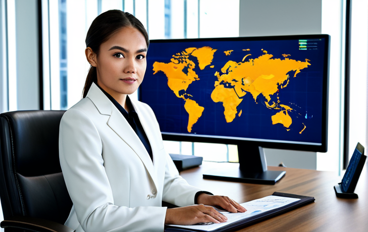 A highly professional female lawyer dressed in a modest, dark business suit with a crisp white shirt, professional dress, appropriate attire, fully clothed. She is seated at a sleek, modern, multi-monitor workstation in a bright, contemporary global law office. One screen displays complex legal documents with AI-powered analytics, while another shows a world map with interconnected legal systems. The lighting is soft and professional studio lighting. The composition is a mid-shot, focusing on the lawyer's intelligent and focused expression. high quality, professional photography, perfect anatomy, correct proportions, natural pose, well-formed hands, proper finger count, natural body proportions, safe for work, appropriate content, modest, family-friendly.