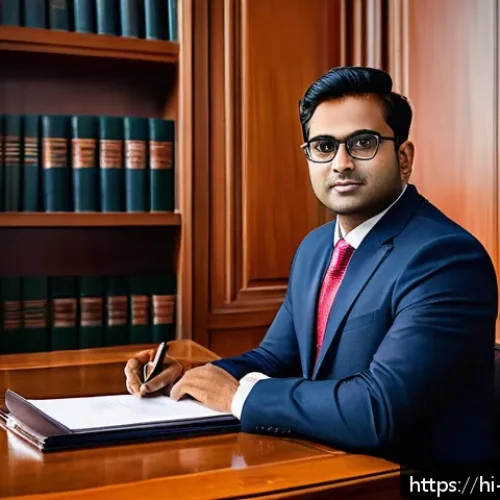변호사와 판사의 커리어 비교 - A professional Indian lawyer in a modern courtroom setting, wearing formal business attire and eyegl...
