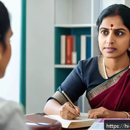 변호사 경력을 활용한 컨설팅 사례 - A compassionate female lawyer attentively listening to a worried Indian woman client in traditional ...
