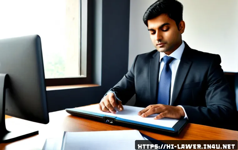변호사 업무에서 기술적 문제 해결 - Photorealistic modern law office in India, a professional Indian lawyer in formal business attire ca...