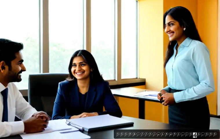 변호사 이직 후 적응 성공 사례 - Photorealistic Indian female lawyer in her early 40s confidently collaborating with welcoming collea...